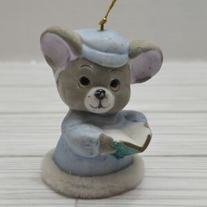 Jesco 1980 Gray and Blue Mouse Ornament Chime Bell Christmas